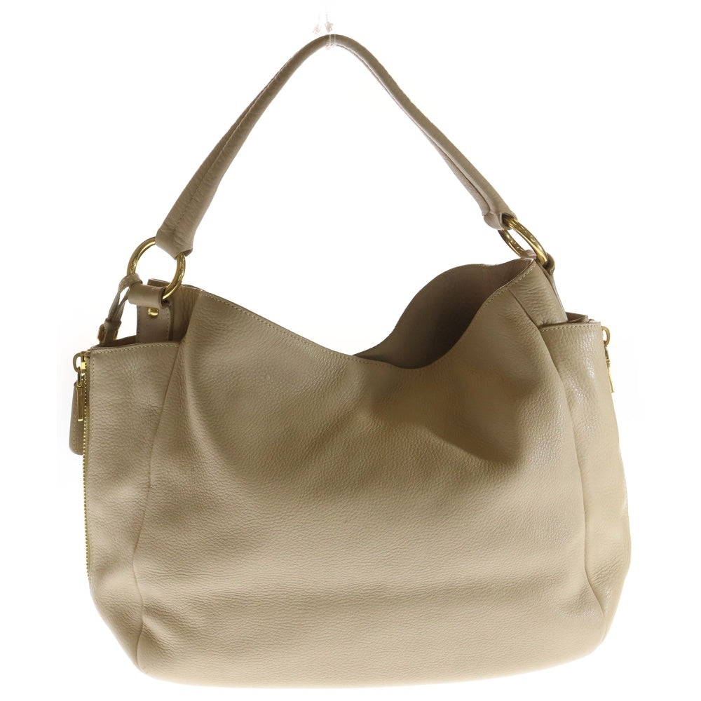 PRADA(プラダ) ロゴプレート レザー ワンショルダーバッグ ゴールド金具 ベージュ レディース