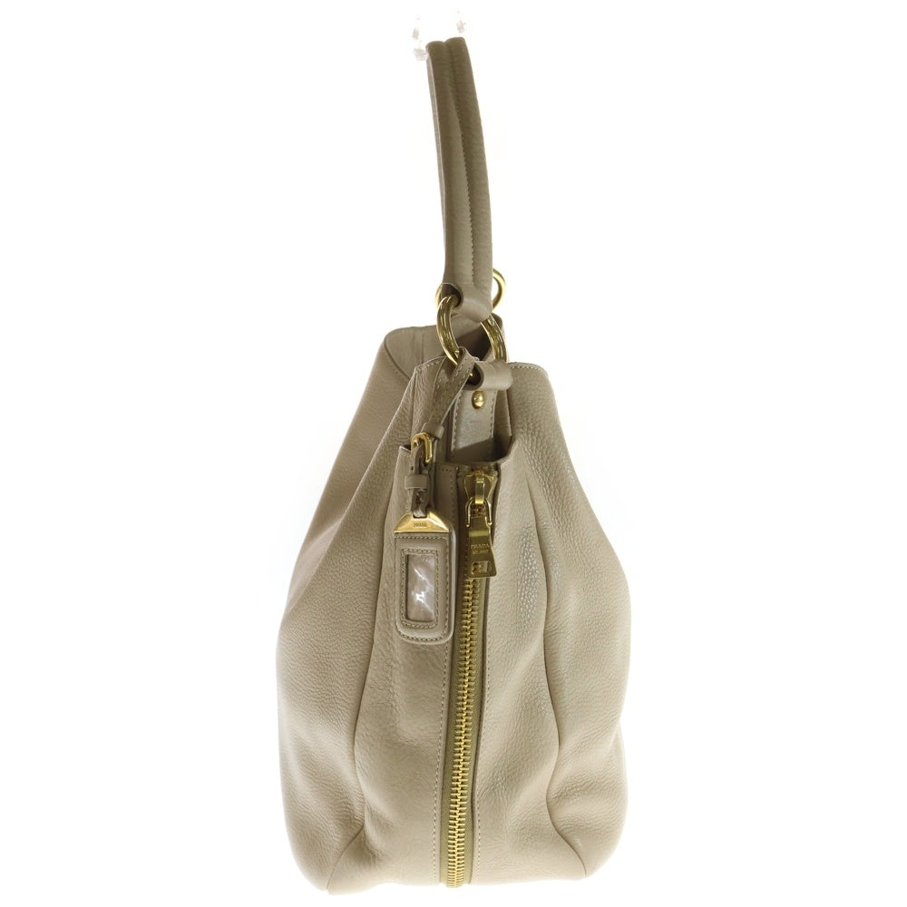 PRADA(プラダ) ロゴプレート レザー ワンショルダーバッグ ゴールド金具 ベージュ レディース