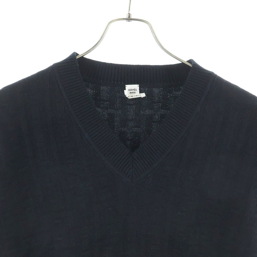 HERMES(エルメス) H柄 Vネック ニットベスト ブラック レディース
