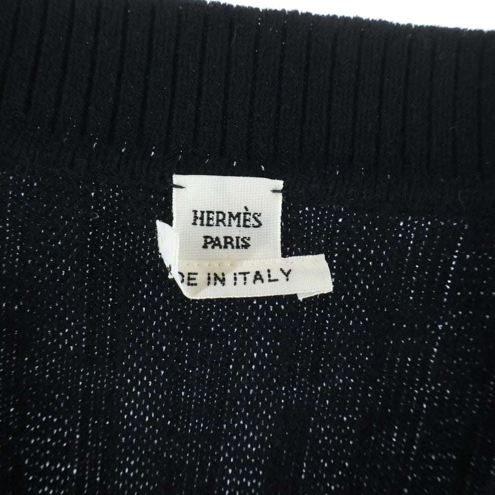 HERMES(エルメス) H柄 Vネック ニットベスト ブラック レディース