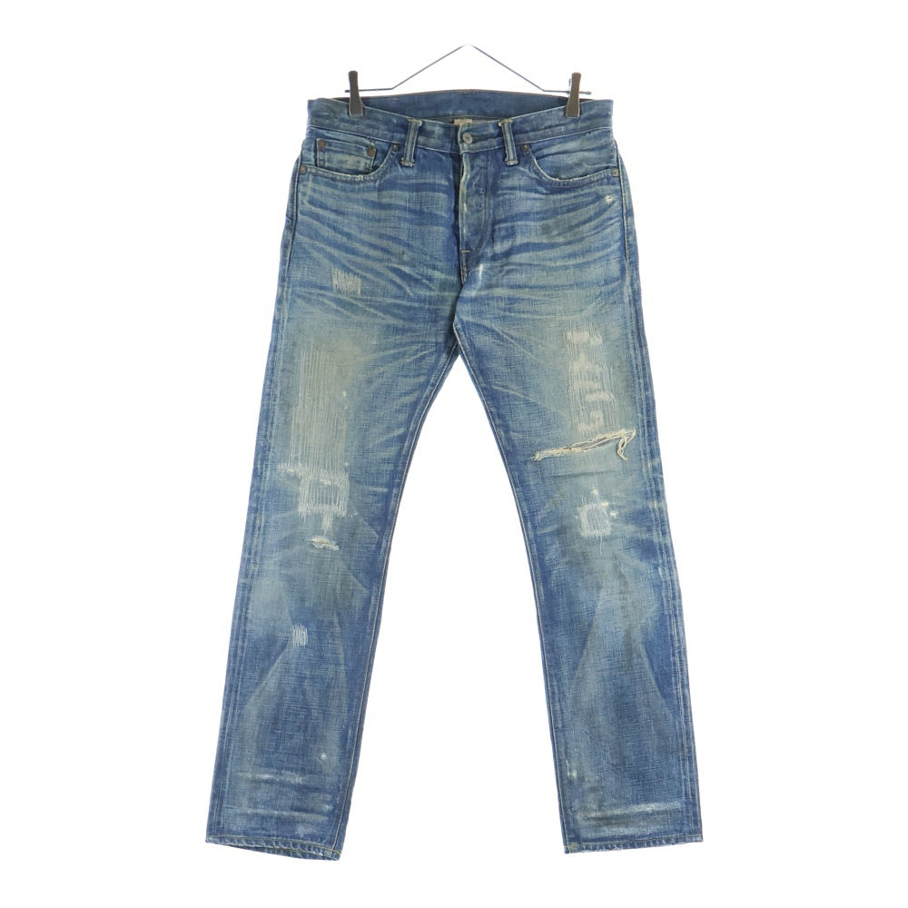 RRL(ダブルアールエル) リペア加工 ストレートデニムパンツ ジーンズ インディゴ
