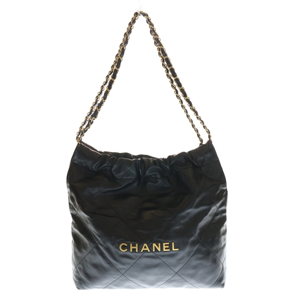 CHANEL(シャネル) シャネル22 スモール ブラック シャイニーカーフスキン ショルダーバッグ ゴールド金具 レディース