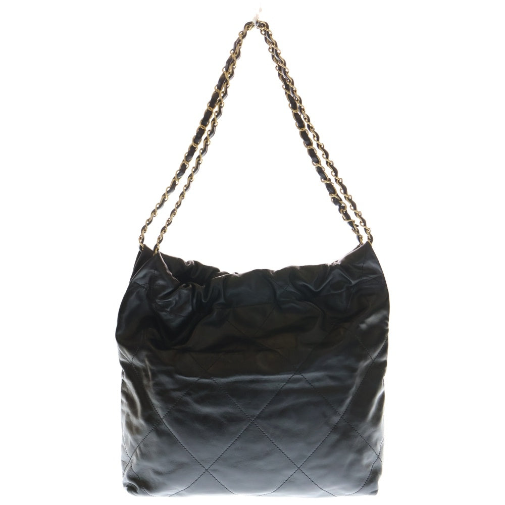 CHANEL(シャネル) シャネル22 スモール ブラック シャイニーカーフスキン ショルダーバッグ ゴールド金具 レディース