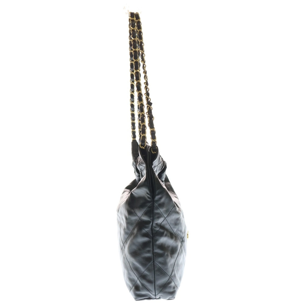 CHANEL(シャネル) シャネル22 スモール ブラック シャイニーカーフスキン ショルダーバッグ ゴールド金具 レディース