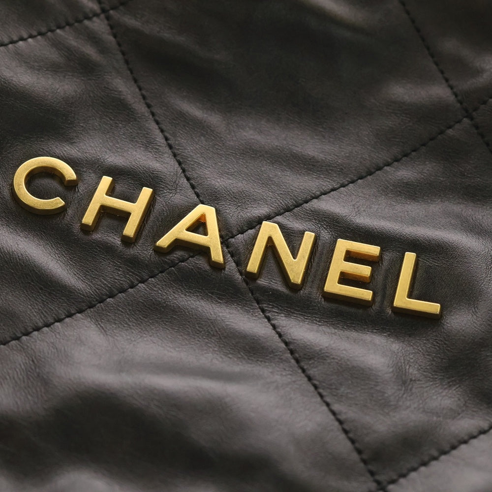 CHANEL(シャネル) シャネル22 スモール ブラック シャイニーカーフスキン ショルダーバッグ ゴールド金具 レディース
