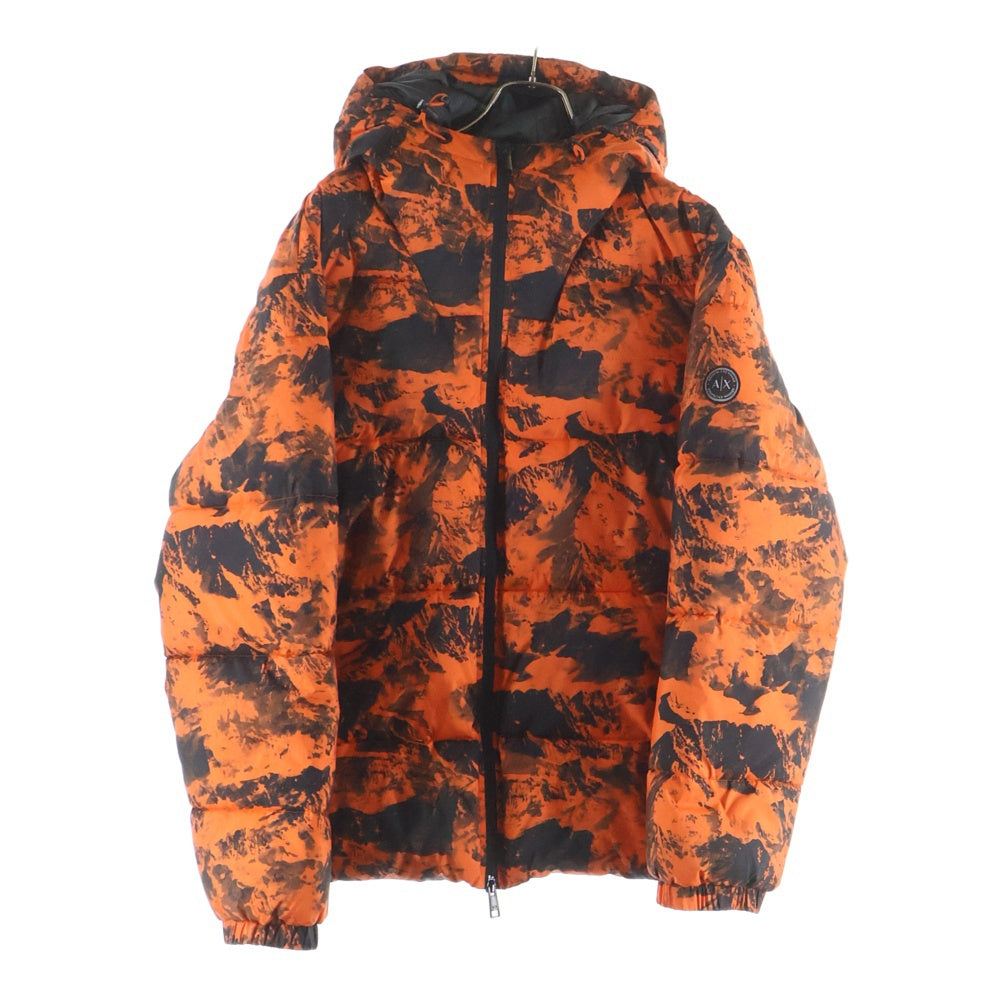 AX ARMANI EXCHANGE(アルマーニ エクスチェンジ) 総柄 フーデッド 中綿 ブルゾン オレンジ/ブラック