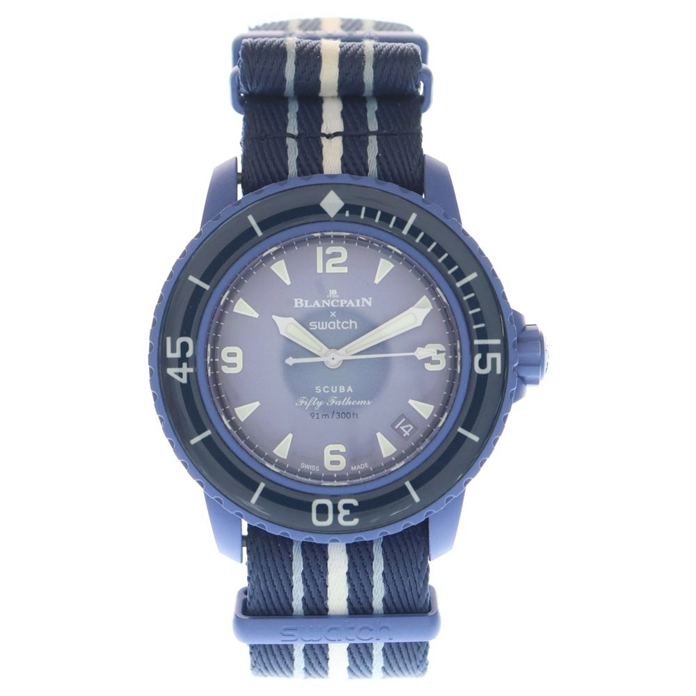SWATCH(スウォッチ) Blancpain x Swatch Bioceramic Fathoms Atlantic Ocean 青文字盤 CE×ナイロン/AT 自動巻き 腕時計