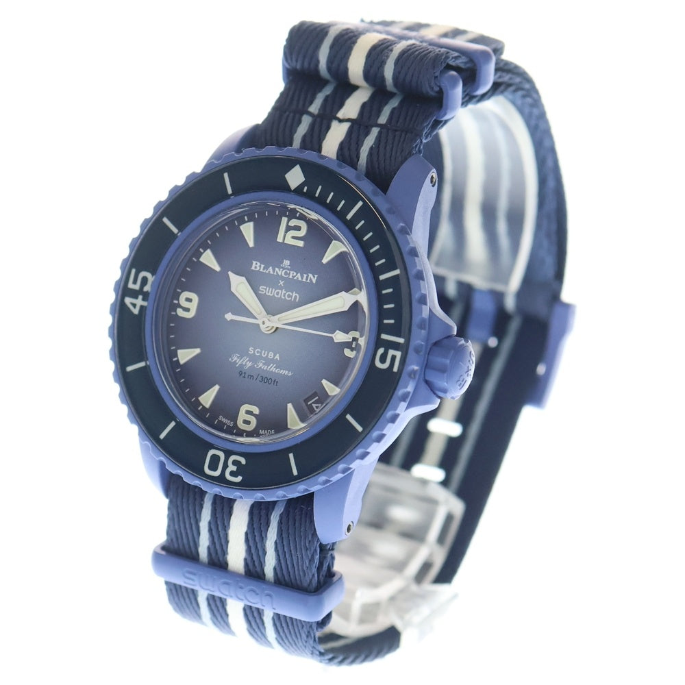 SWATCH(スウォッチ) Blancpain x Swatch Bioceramic Fathoms Atlantic Ocean 青文字盤 CE×ナイロン/AT 自動巻き 腕時計