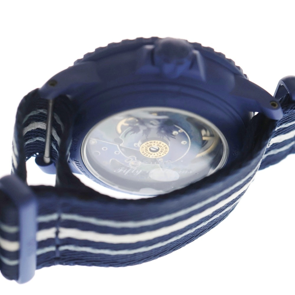 SWATCH(スウォッチ) Blancpain x Swatch Bioceramic Fathoms Atlantic Ocean 青文字盤 CE×ナイロン/AT 自動巻き 腕時計