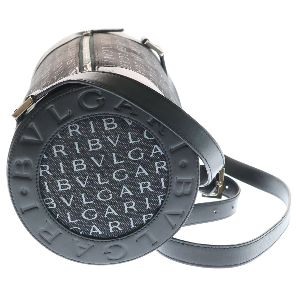 BVLGARI(ブルガリ) ロゴマニア ドラムバッグ ハンドバッグ ブラック キャンバス×レザー