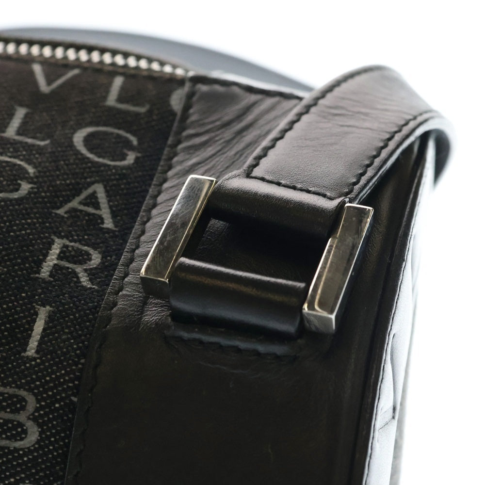 BVLGARI(ブルガリ) ロゴマニア ドラムバッグ ハンドバッグ ブラック キャンバス×レザー