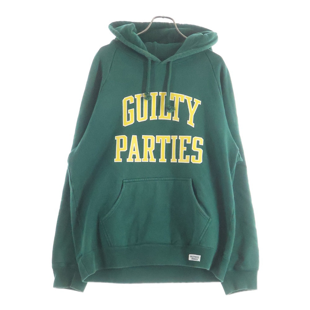 NO BRAND(ノーブランド) OVER HOODED SWEAT SHIRT カレッジロゴ パーカー グリーン