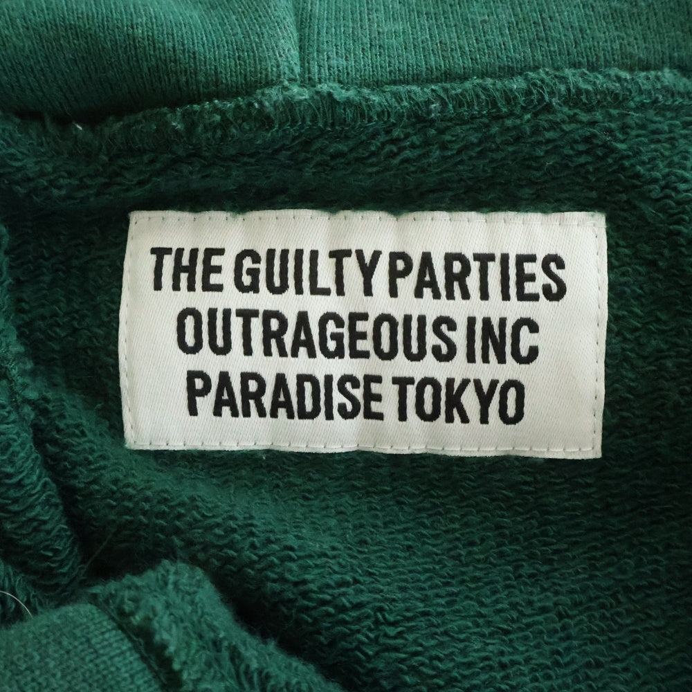 NO BRAND(ノーブランド) OVER HOODED SWEAT SHIRT カレッジロゴ パーカー グリーン