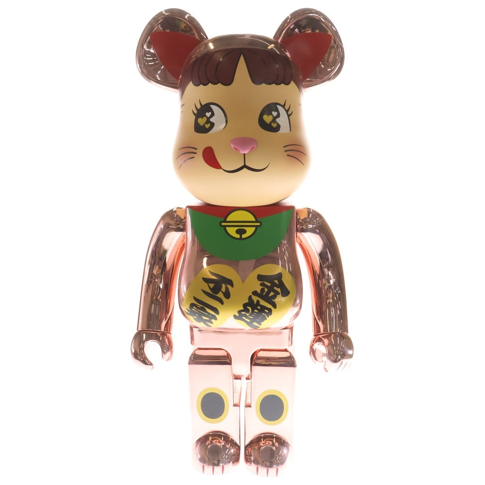 BE@RBRICK(ベアブリック) ×不二家 ペコちゃん 招き猫 金運ダブル小判 桃金メッキ 1000% フィギュア 人形 ピンクゴールド 箱