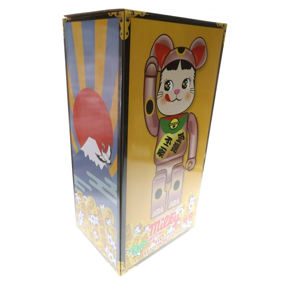 BE@RBRICK(ベアブリック) ×不二家 ペコちゃん 招き猫 金運ダブル小判 桃金メッキ 1000% フィギュア 人形 ピンクゴールド 箱