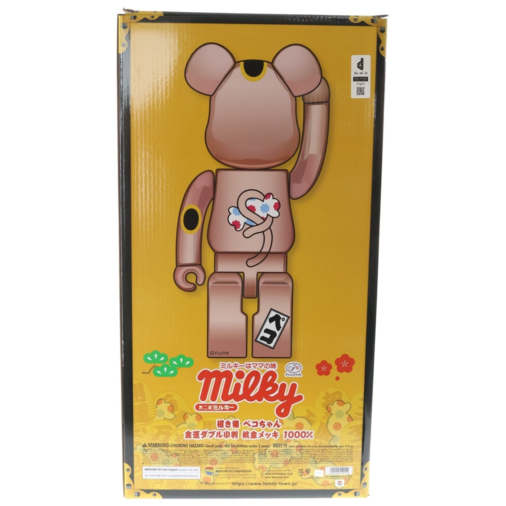 BE@RBRICK(ベアブリック) ×不二家 ペコちゃん 招き猫 金運ダブル小判 桃金メッキ 1000% フィギュア 人形 ピンクゴールド 箱