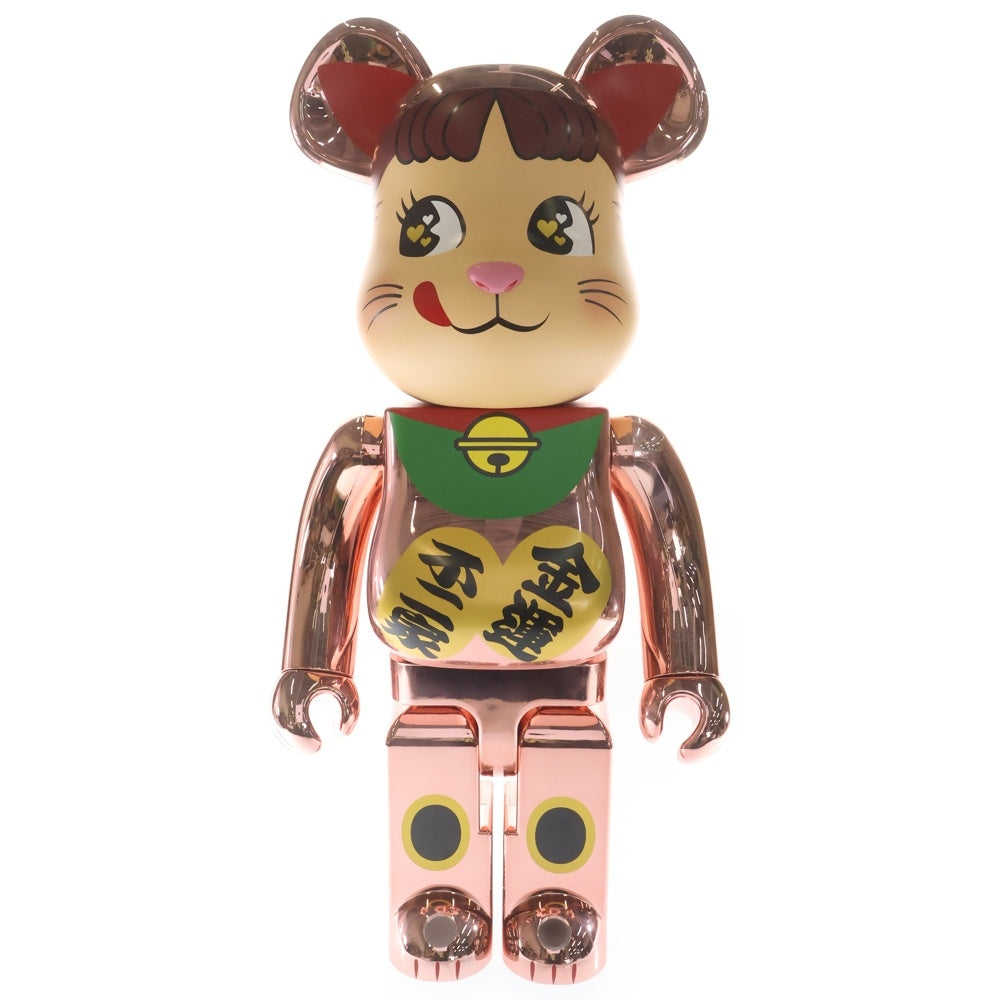 BE@RBRICK(ベアブリック) ×不二家 ペコちゃん 招き猫 金運ダブル小判 桃金メッキ 1000% フィギュア 人形 ピンクゴールド 箱
