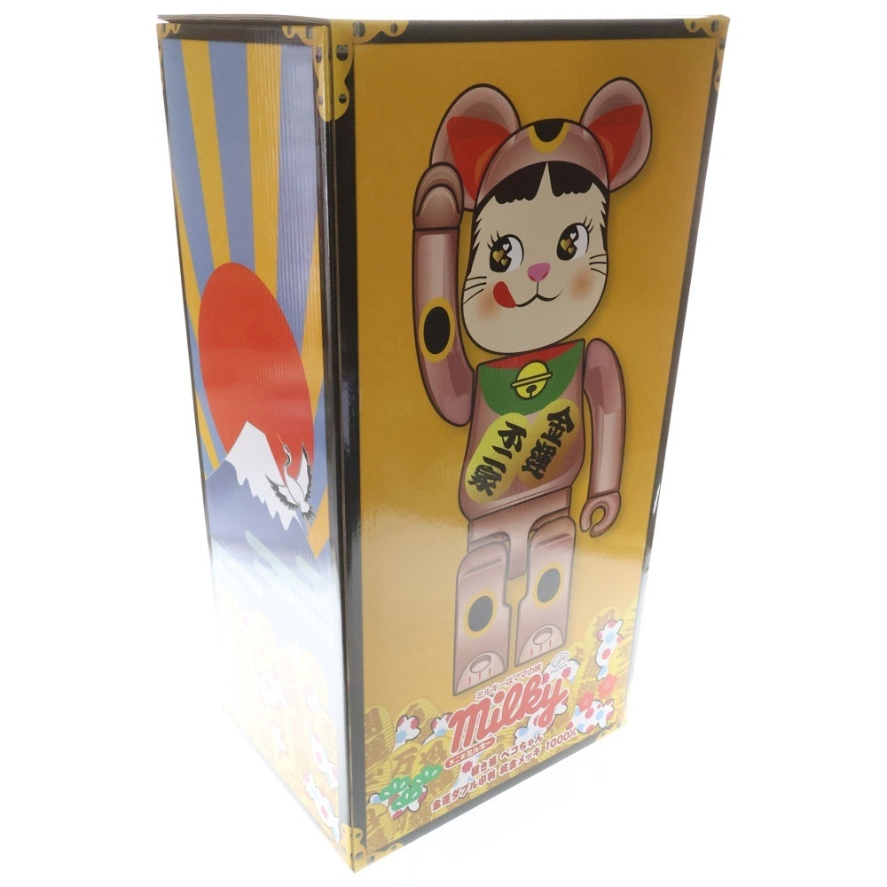 BE@RBRICK(ベアブリック) ×不二家 ペコちゃん 招き猫 金運ダブル小判 桃金メッキ 1000% フィギュア 人形 ピンクゴールド 箱