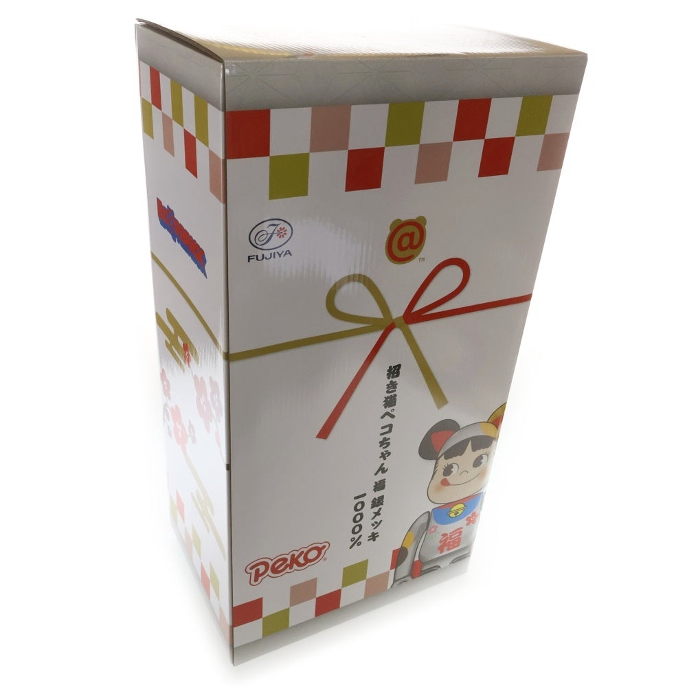 BE@RBRICK(ベアブリック) ×不二家 ペコちゃん 招き猫 福銀メッキ 1000% フィギュア 人形 シルバー 箱