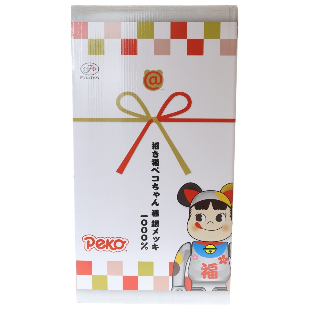 BE@RBRICK(ベアブリック) ×不二家 ペコちゃん 招き猫 福銀メッキ 1000% フィギュア 人形 シルバー 箱