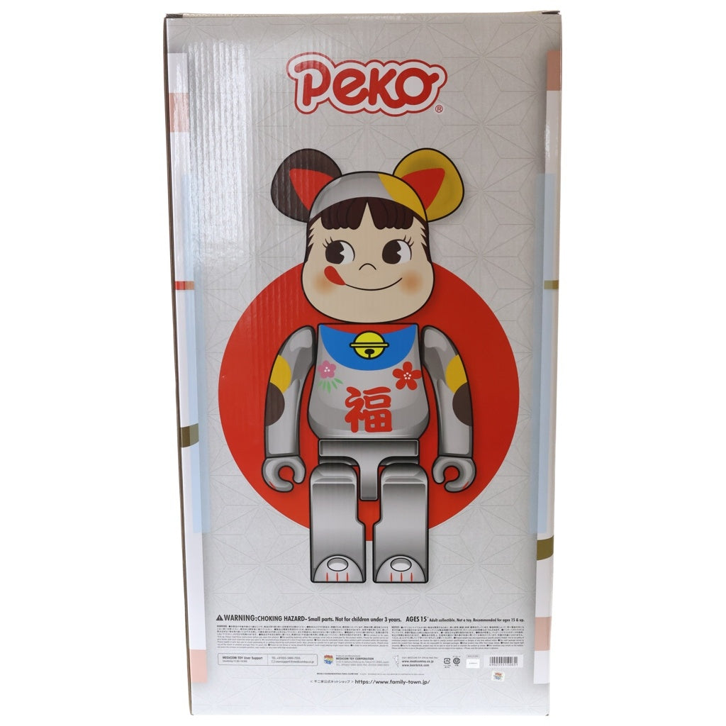 BE@RBRICK(ベアブリック) ×不二家 ペコちゃん 招き猫 福銀メッキ 1000% フィギュア 人形 シルバー 箱