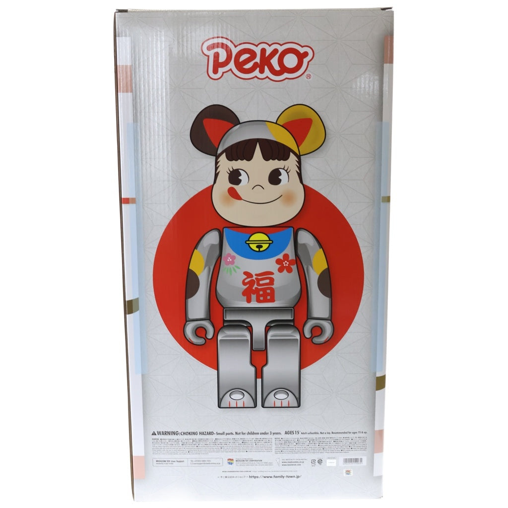 BE@RBRICK(ベアブリック) ×不二家 ペコちゃん 招き猫 福銀メッキ 1000% フィギュア 人形 シルバー 箱