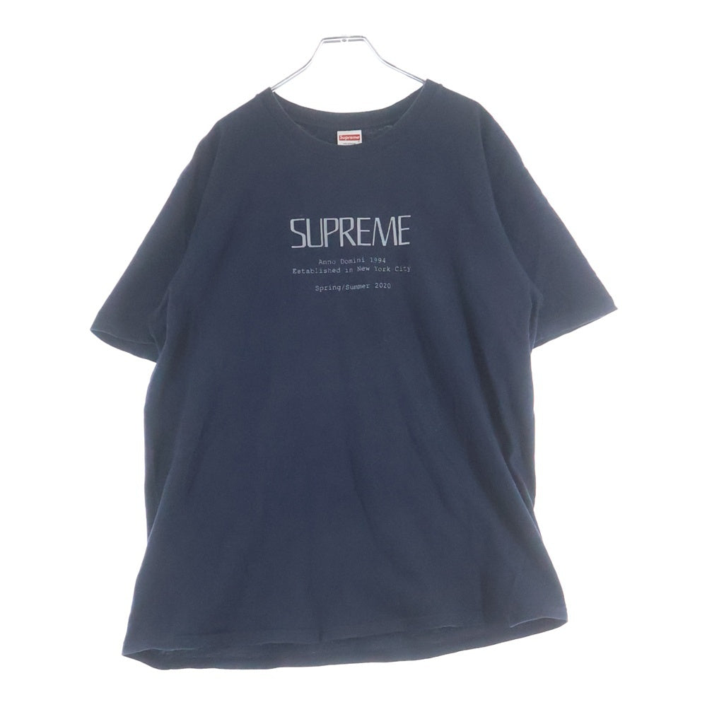SUPREME(シュプリーム) 20SS Anno Domini Tee アノ ドミニ フロントロゴプリント クルーネック半袖Tシャツ カットソー ネイビー