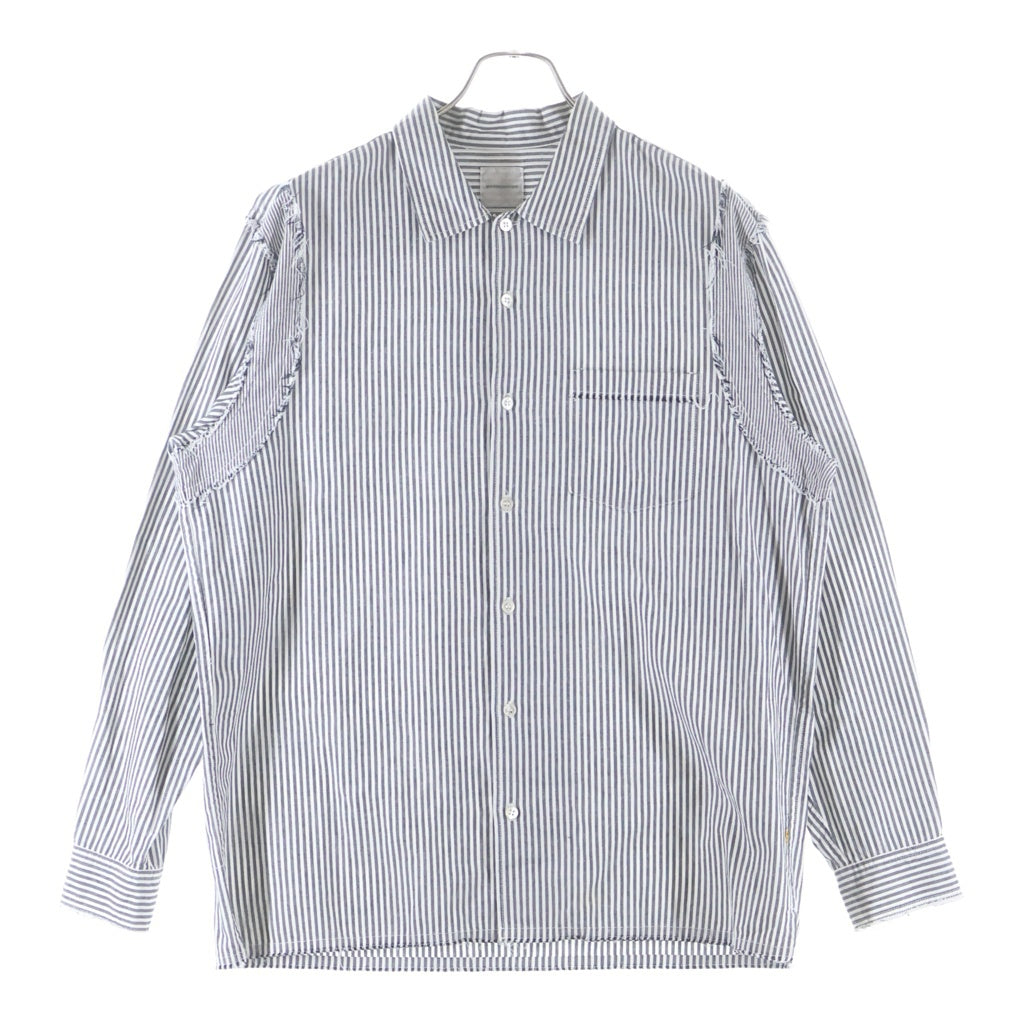GOODENOUGH(グッドイナフ) ストライプ総柄 カットオフデザイン コットン 長袖シャツ グレー