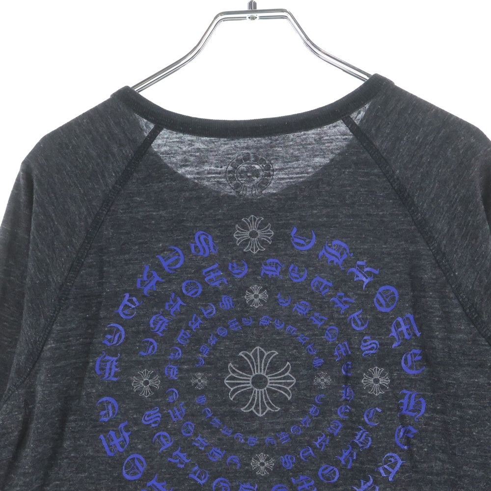 CHROME HEARTS(クロムハーツ) CHクロス バックプリント ヘンリーネック 長袖Tシャツ カットソー グレー