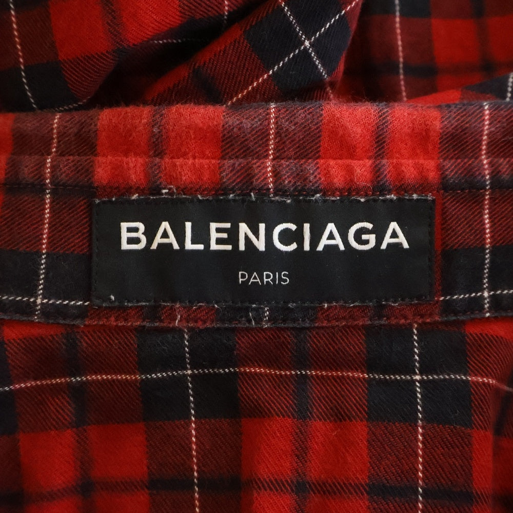 BALENCIAGA(バレンシアガ) Oversized Check Shirt バックロゴプリント オーバーサイズ長袖チェックシャツ レッド 508465 レディース