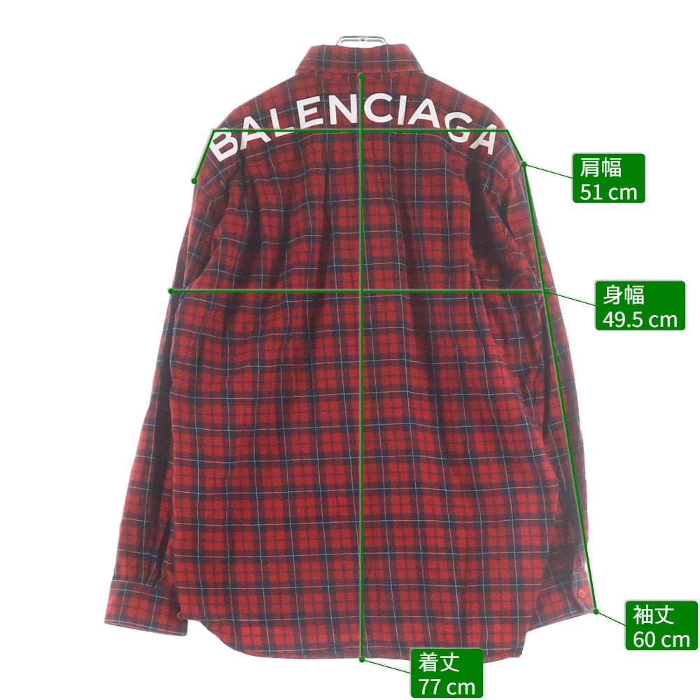 BALENCIAGA(バレンシアガ) Oversized Check Shirt バックロゴプリント オーバーサイズ長袖チェックシャツ レッド 508465 レディース