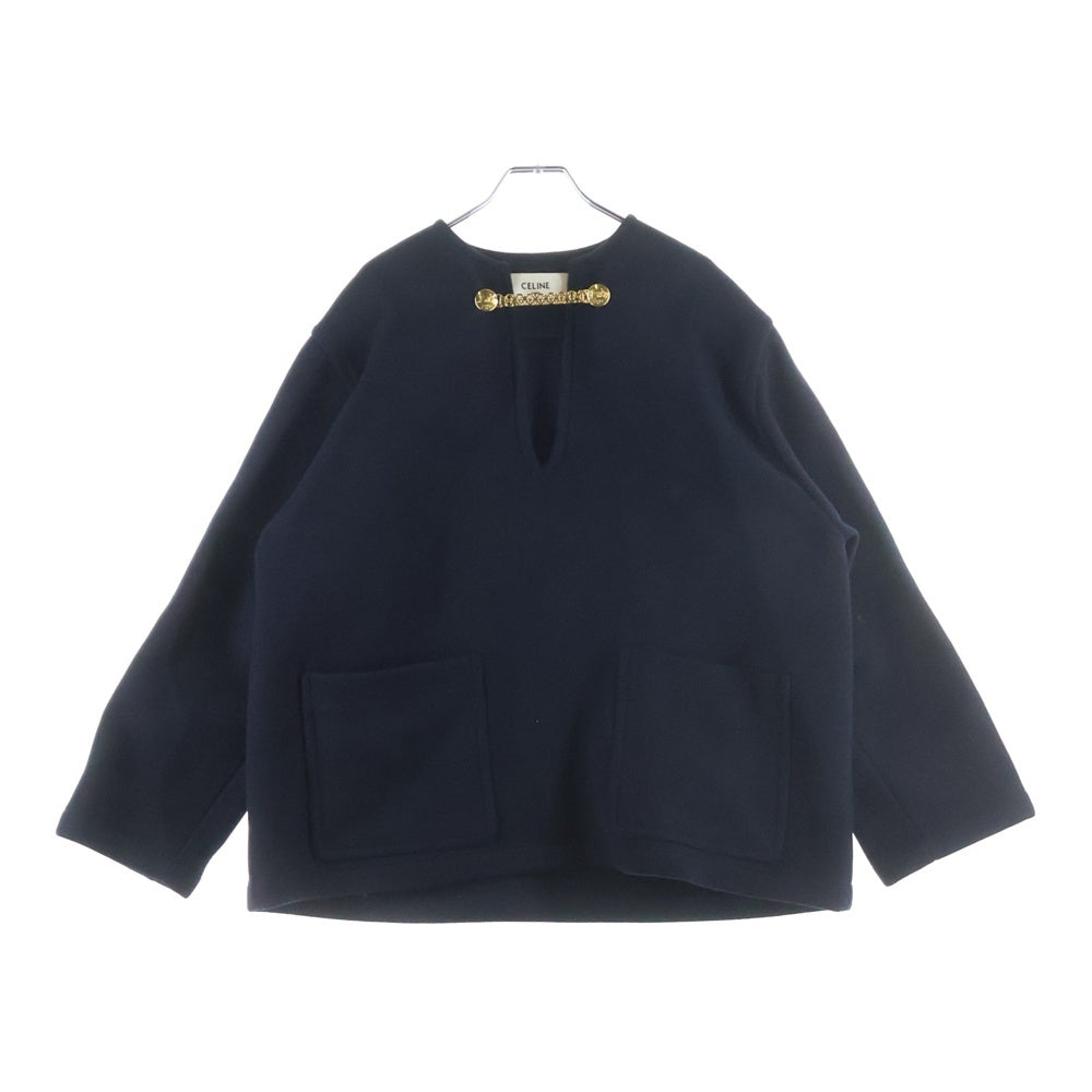 CELINE(セリーヌ) サルキー オープンカラー シグネチャー プルオーバー ピーコート ブラック レディース