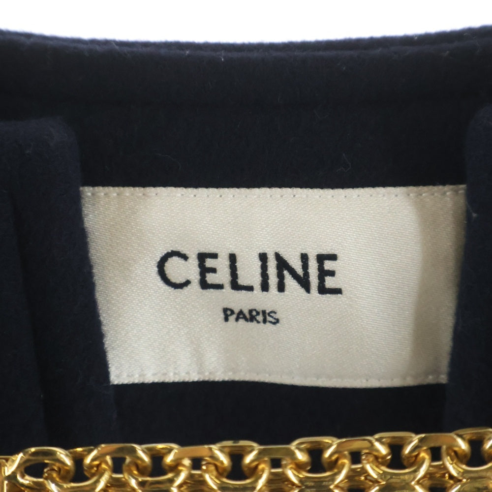 CELINE(セリーヌ) サルキー オープンカラー シグネチャー プルオーバー ピーコート ブラック レディース