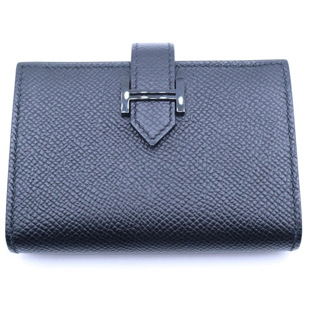 HERMES(エルメス) ベアンミニ カードケース ソーブラック 二つ折り財布 カードケース 名刺入れ ブラック レザー ブラック金具