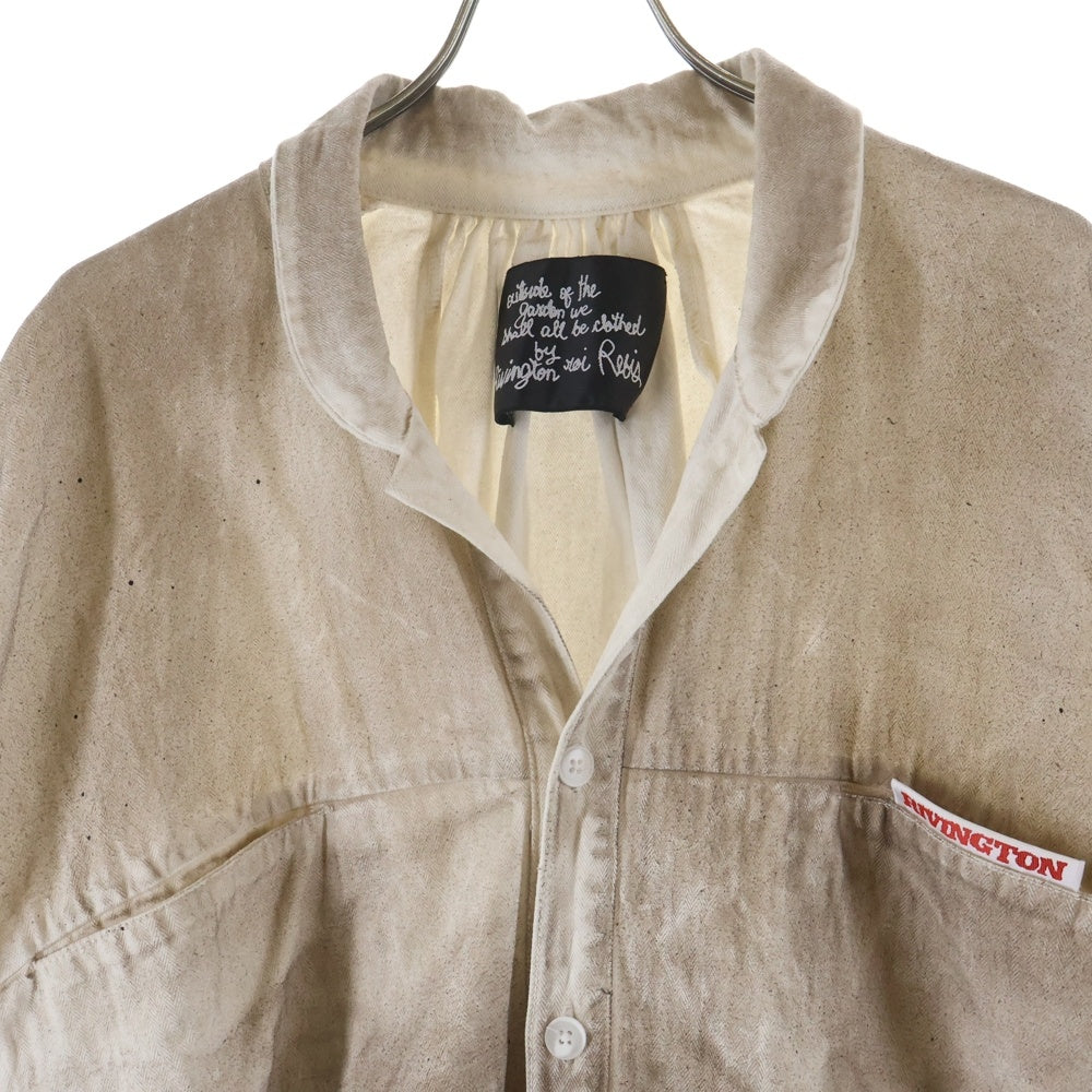 RRR-123(アールアールアール123) PROTESTANT SHIRT プロテスタント ユーズド加工 オーバーサイズ ドルマンスリーブ 長袖シャツ ホワイト/ブラウン NAZA-SI96