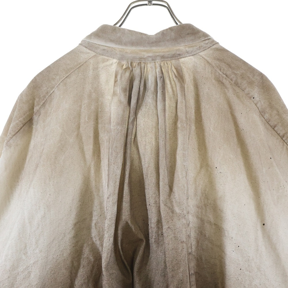 RRR-123(アールアールアール123) PROTESTANT SHIRT プロテスタント ユーズド加工 オーバーサイズ ドルマンスリーブ 長袖シャツ ホワイト/ブラウン NAZA-SI96