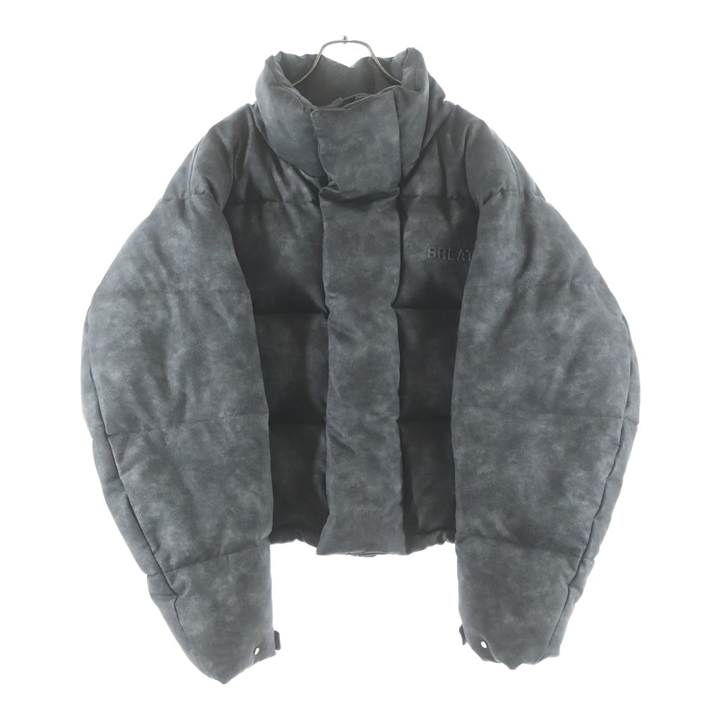BREATH(ブレス) 24AW エンボスロゴ フェイクレザー スタンドカラー ショート ダウンジャケット グレー BR24AW-0010