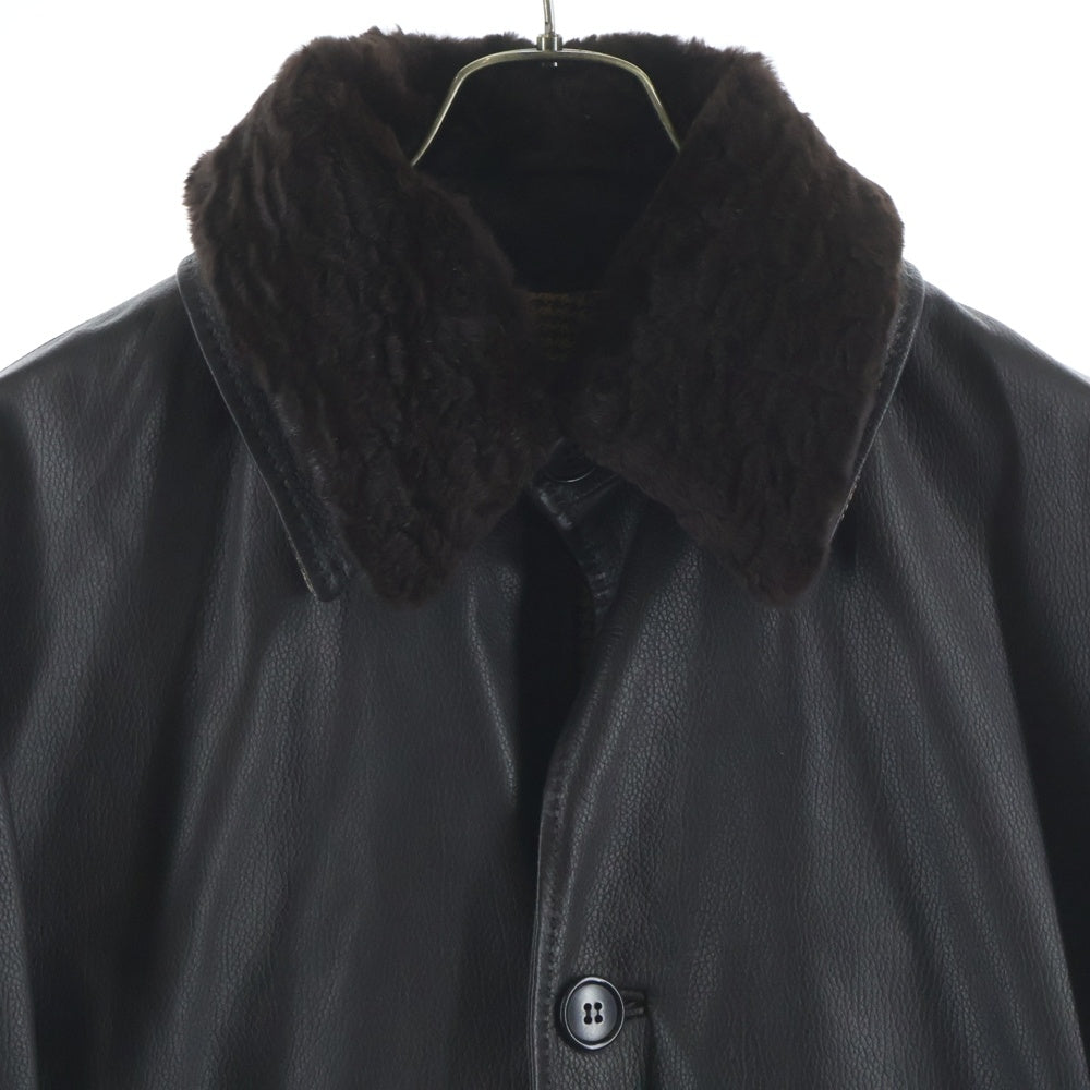 Chester Barrie(チェスターバリー) ラビットファーカラー レザー コート ブラウン レディース