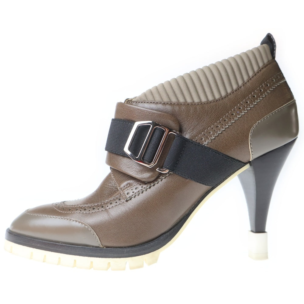 HERMES(エルメス) カーフレザー ストレッチニット ショートブーツ ブラウン レディース