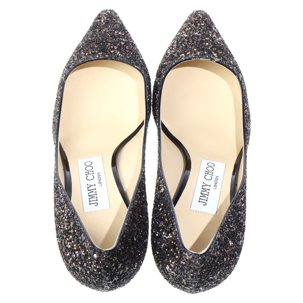 JIMMY CHOO(ジミーチュウ) ROMY 60 ラメグリッター ヒール パンプス シューズ ブラック/ゴールド レディース