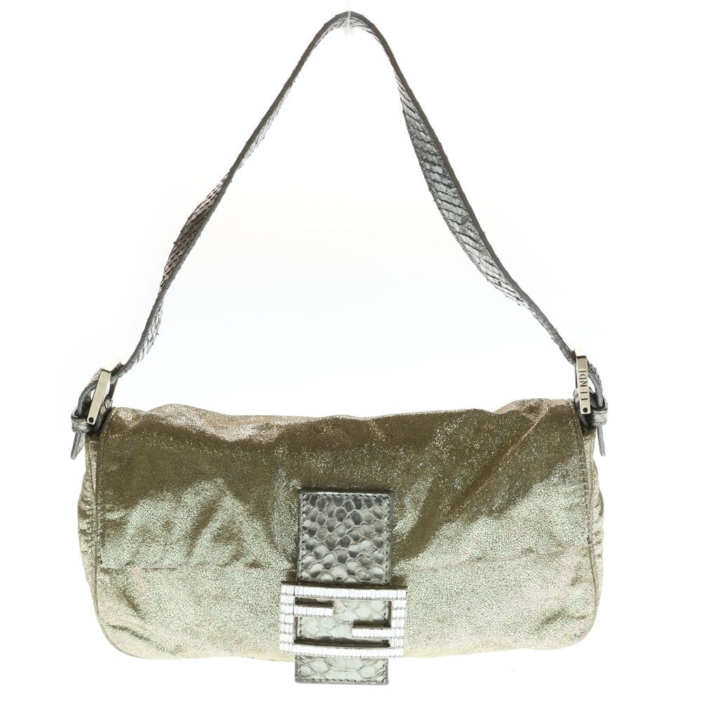 FENDI(フェンディ) マンマバケット ハンドバッグ ワンショルダーバッグ ゴールド パイソン×レザー 8BR000 シルバー金具 レディース