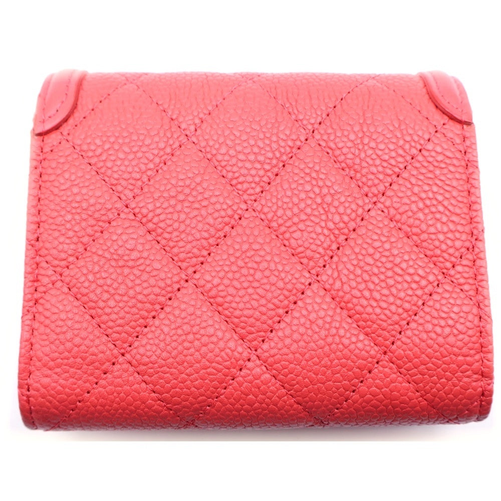 CHANEL(シャネル) CCフィリグリー 三つ折り財布 コンパクトウォレット コインケース レッド キャビアスキン A81941 ゴールド金具 レディース