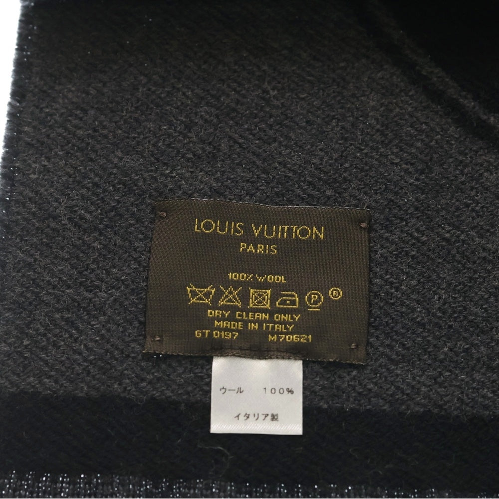 LOUIS VUITTON(ルイヴィトン) エシャルプ・カレッジ LVリーグ フリンジ付ウールマフラー ブラック/グレー M70621