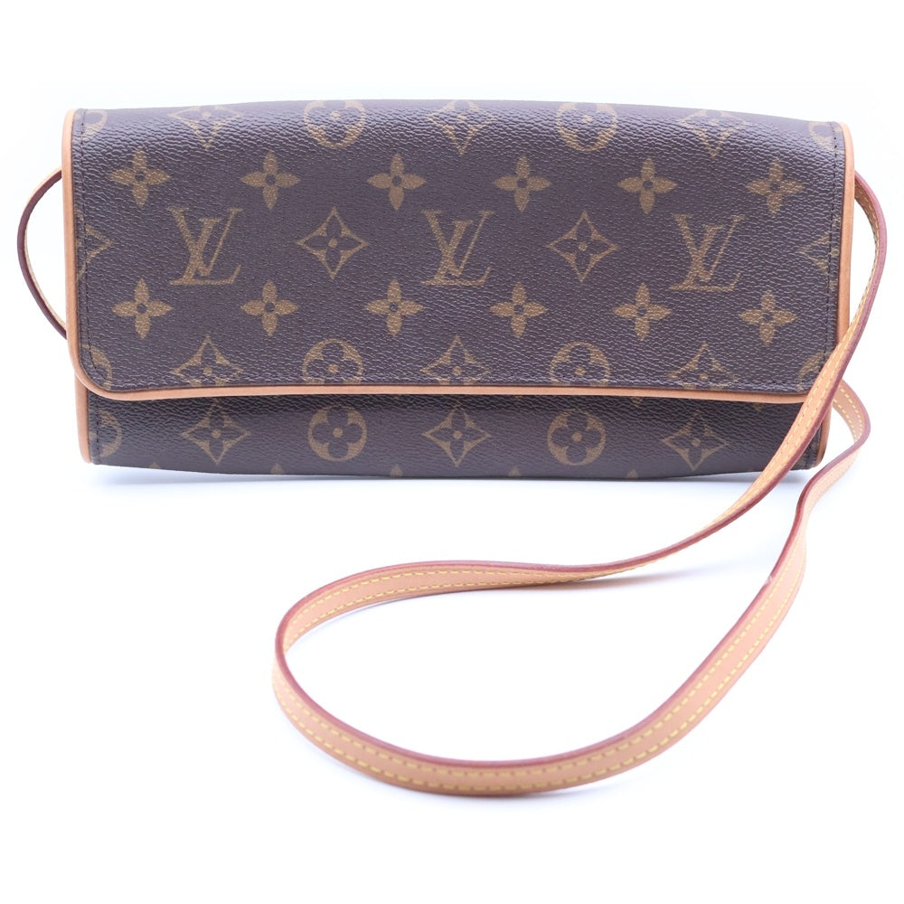 LOUIS VUITTON(ルイヴィトン) ルイヴィトン モノグラム ポシェットツインGM ショルダーバッグ ミニバッグ ブラウン レザー×PVC M51852 ゴールド金具 レディース