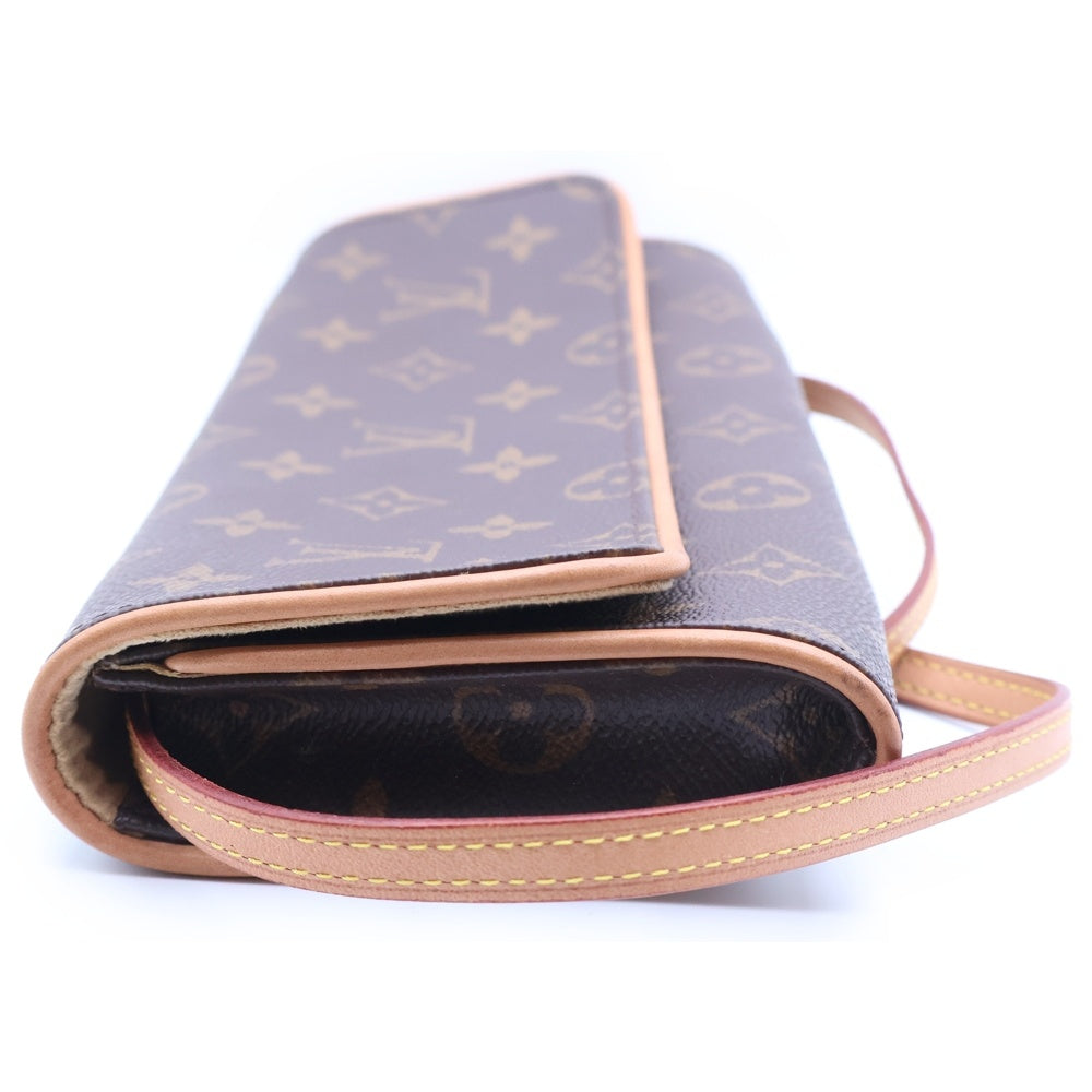 LOUIS VUITTON(ルイヴィトン) ルイヴィトン モノグラム ポシェットツインGM ショルダーバッグ ミニバッグ ブラウン レザー×PVC M51852 ゴールド金具 レディース