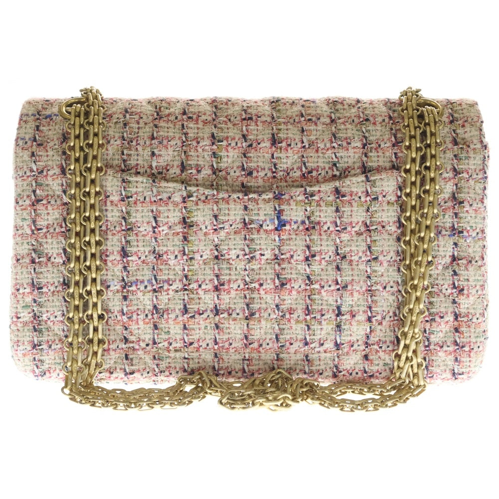 CHANEL(シャネル) 2.55 マトラッセ ダブルフラップ ダブルチェーン ショルダーバッグ ピンク ツイード GD金具 29442646 箱