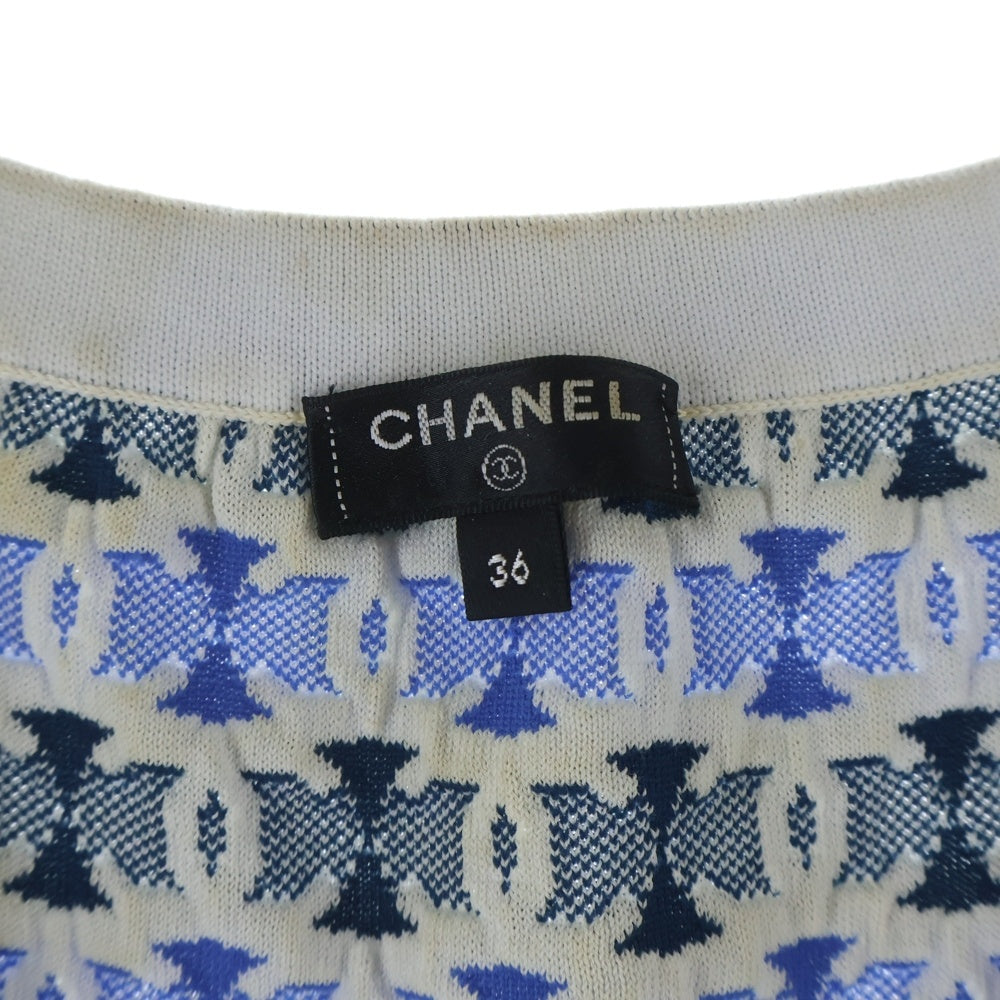 CHANEL(シャネル) ココマーク 総柄ジャガード ノースリーブ ニットトップス ブルー レディース P60691K46443