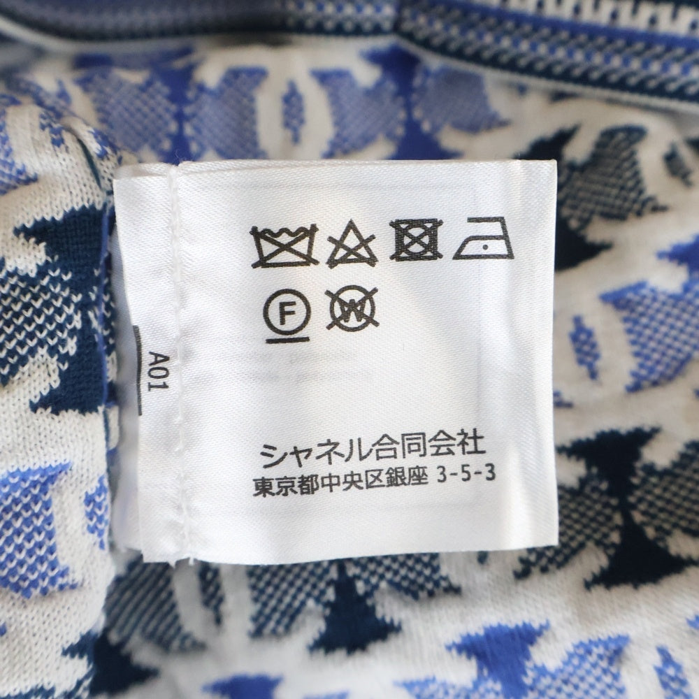 CHANEL(シャネル) ココマーク 総柄ジャガード ノースリーブ ニットトップス ブルー レディース P60691K46443