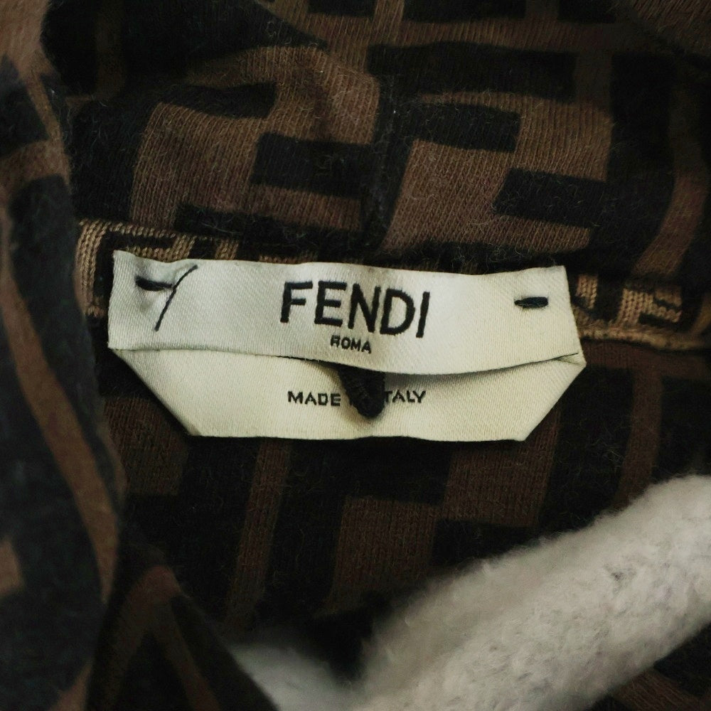 FENDI(フェンディ) ズッカ総柄 ローマ アモール 刺繍 クロップド プルオーバー スウェットパーカー フーディー ブラウン レディース FS7035