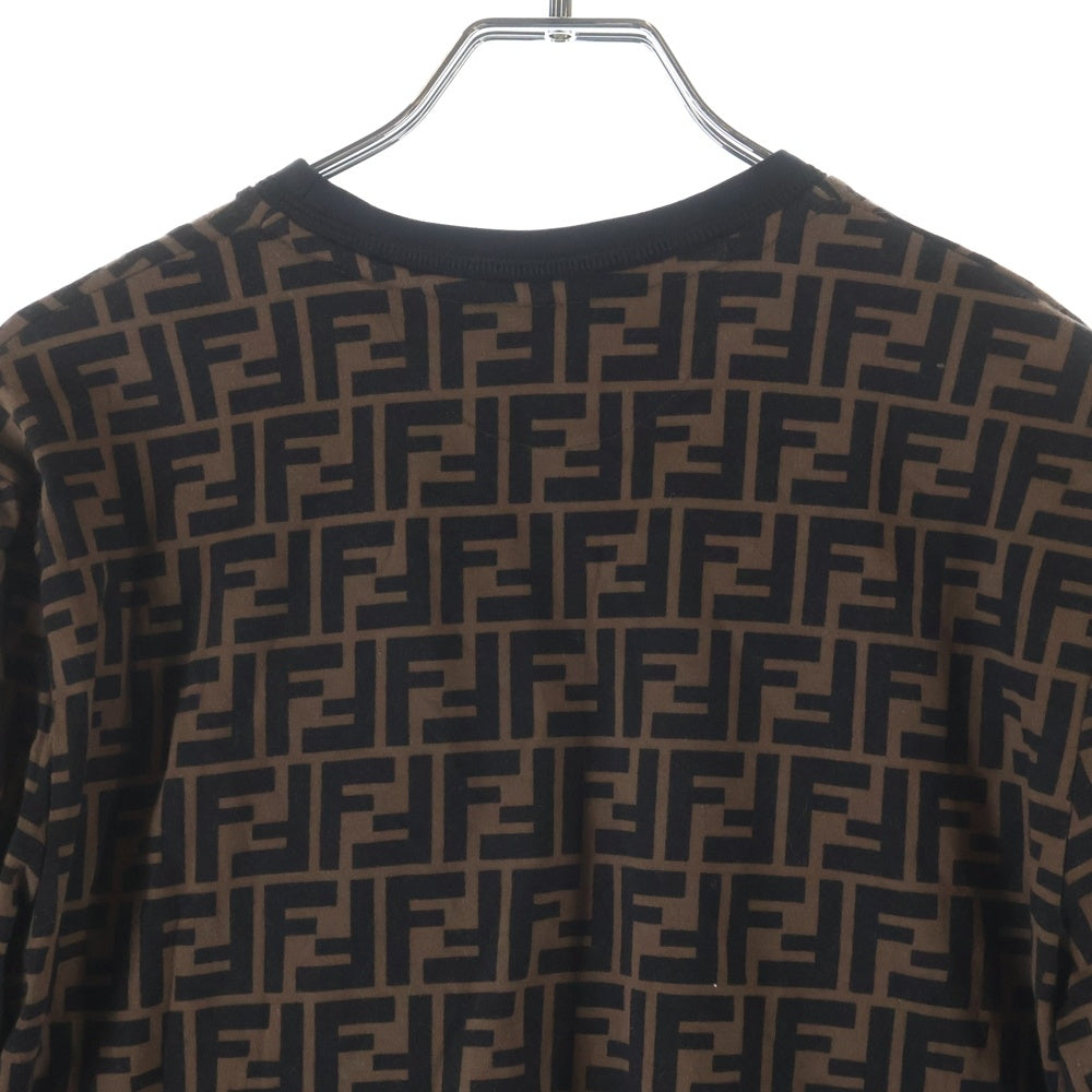 FENDI(フェンディ) FFロゴ刺繍 ズッカ総柄 クルーネック クロップド 半袖Tシャツ カットソー ブラウン レディース FS7136